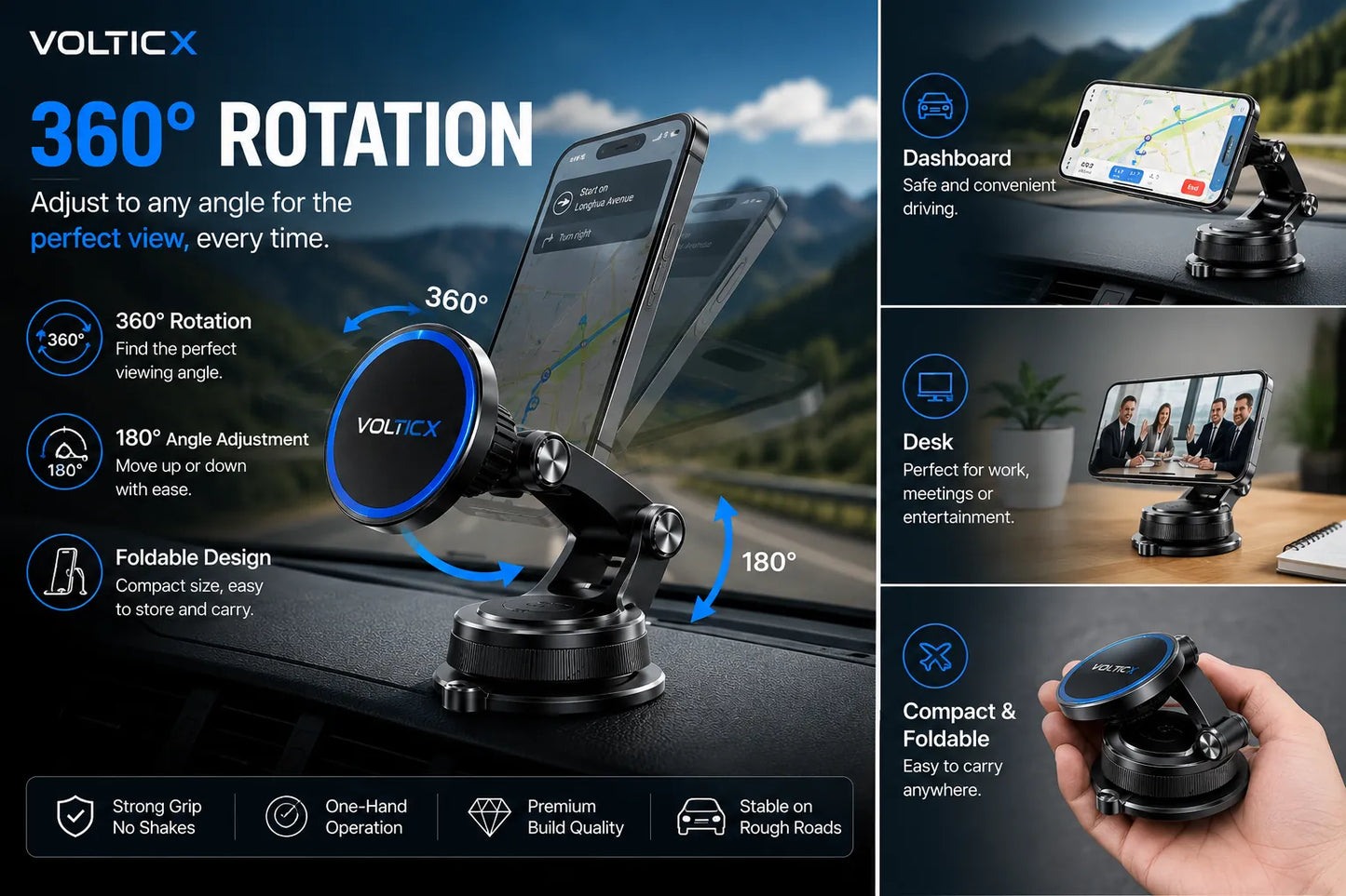 360° Rotation Magnetic Car Phone Holder (Gen- 5)