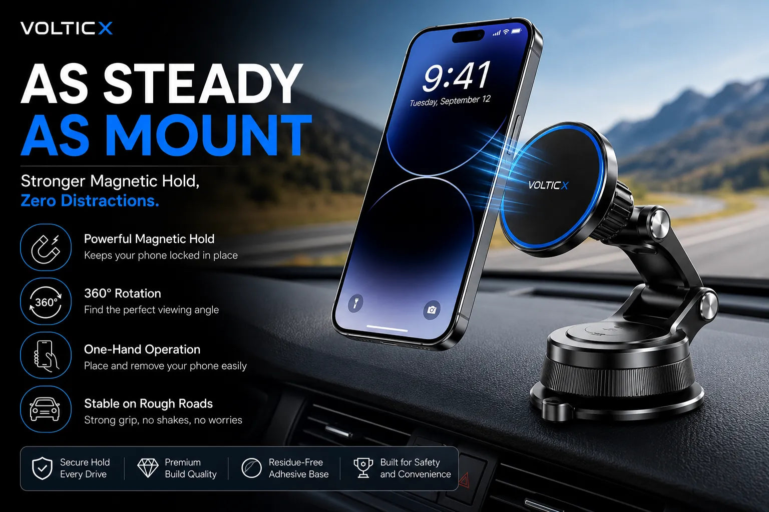360° Rotation Magnetic Car Phone Holder (Gen- 5)